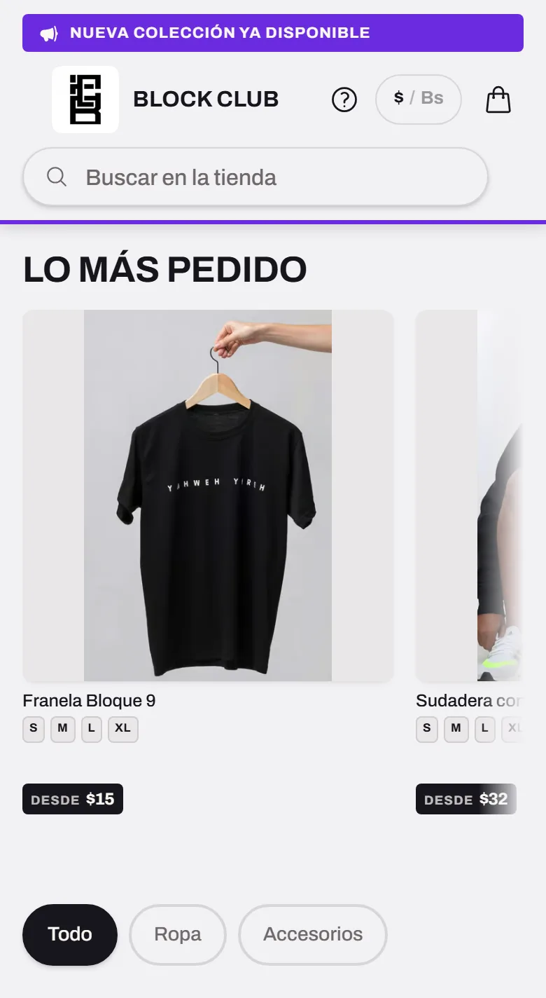Catálogo de Block Club en el celular